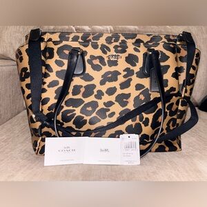 Coach Leopard Print Diaper bag in Tan and Black